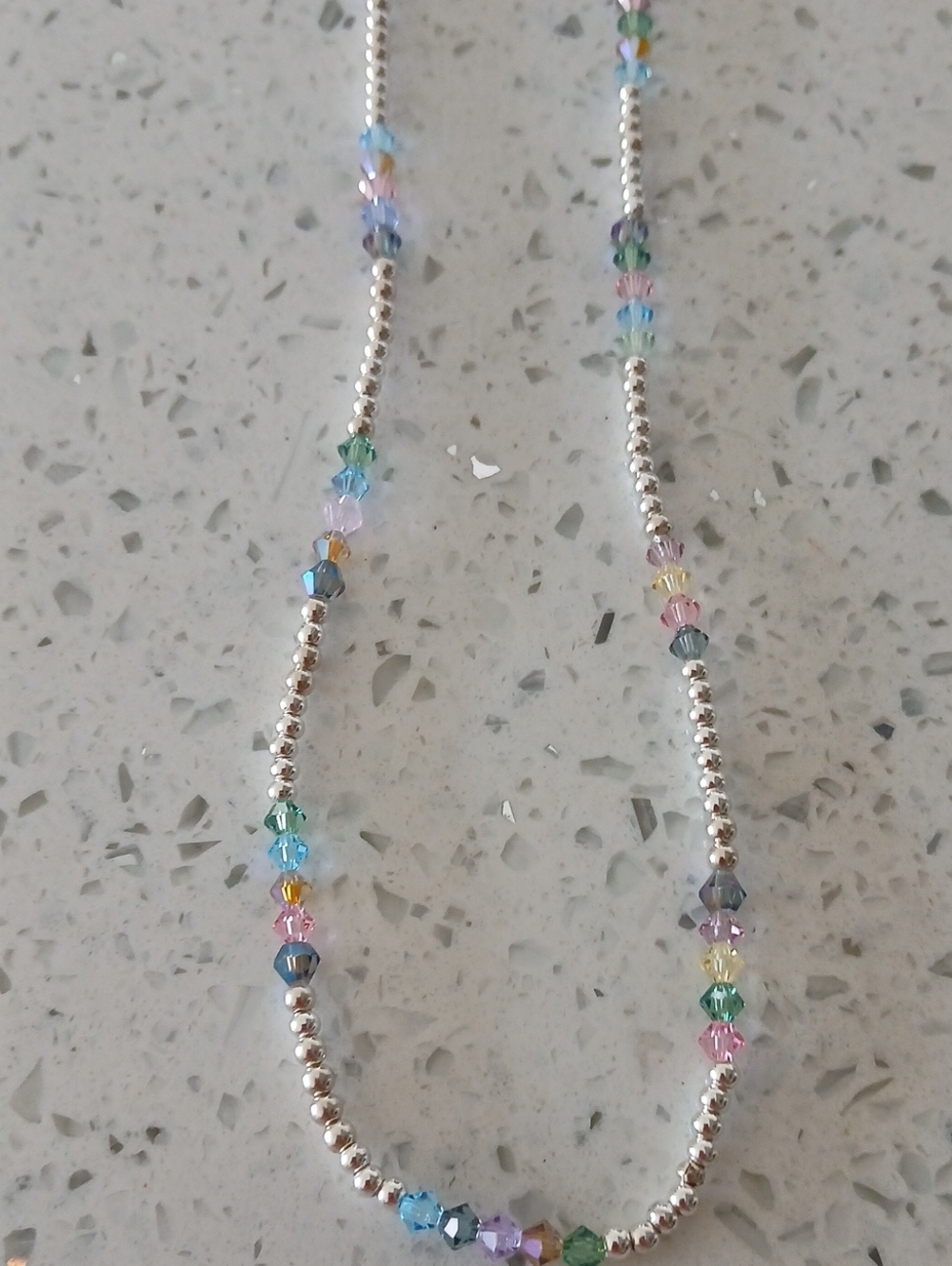 Sterling Silver Multicolor Crystal Glass  Beaded Necklace